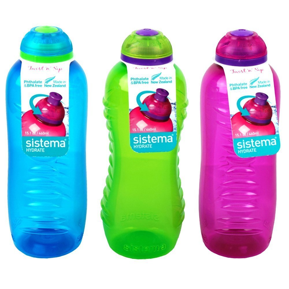 Online Kitchenware 3 Sistema 460ml Drink Bottles, Aqua Blue, Lime Green, Pink by