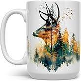 Loftipop Nature Buck Ceramic Coffee Mug, Wild Life Deer Cup, Hunting Outdoor Lover Gifts (15oz)