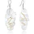 AeraVida Enchanting Cluster of White and Yellow Kabibe Shell Circles Handcrafted Dangle Earrings, 1.22x2.83 in