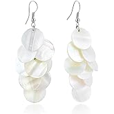 AeraVida Enchanting Cluster of White and Yellow Kabibe Shell Circles Handcrafted Dangle Earrings, 1.22x2.83 in