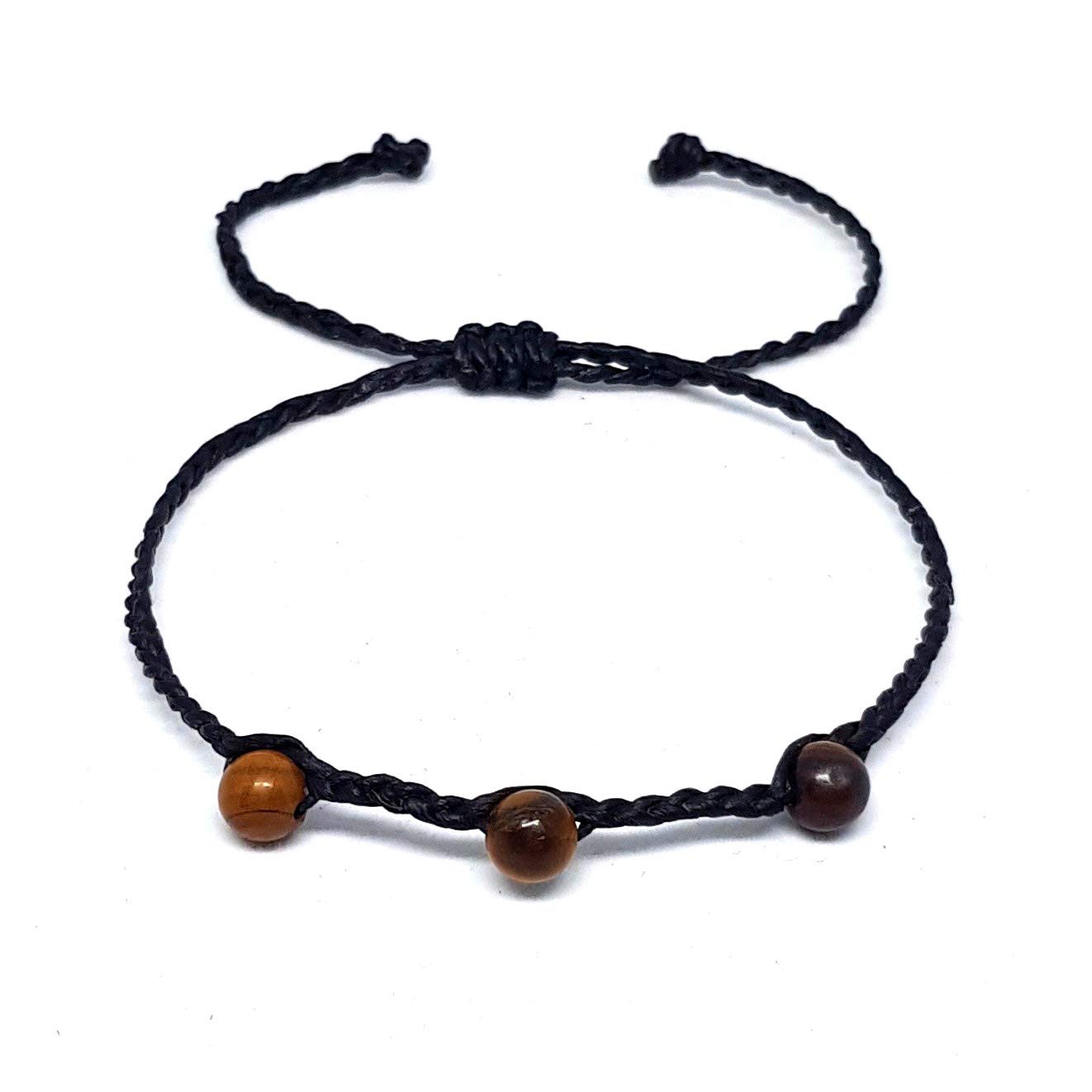Origin Siam Handmade Gemstone Beaded Woven Bracelet | Bead Stone Healing Chakra Protection Energy Wristband | Adjustable Size Unisex for Men and Women (Tigers Eye 3 Bead)