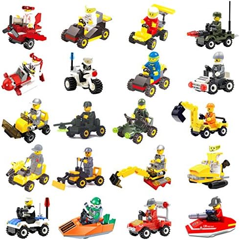 FeiZhu 20 Building Vehicles with Minifigures for Kids Party Favors，Birthday Gift for Children，100% Compatible