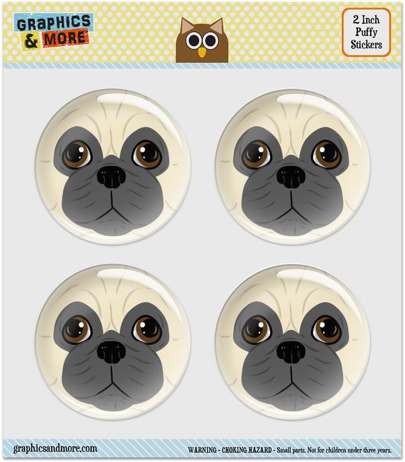 Graphics and More Puffy Bubble Dome Scrapbooking Crafting Stickers - Pug Face Pet Dog - Set of 4-2.0" (51mm) Diameter Each