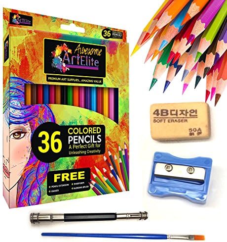 Colored Pencils - 36 Color Pencils Pre-Sharpened Set For Premium Drawing &amp; Coloring + 4 Free Extra Art supplies -Perfect for Kids, Art Students and Professionals (36 Packs)
