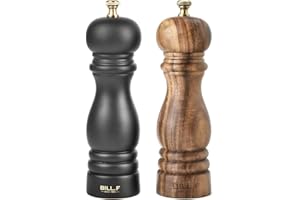 BF BILL.F SINCE 1983 BILL.F Salt and Pepper Grinder Wooden Black Pepper Mill Grinder Salt Pepper Shakers Set of 2 with Adjustable Ceramic Rotor- 7 Inch