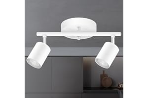 Track Lighting Ceiling, White 2 Lights Track Lighting for Kitchen, Modern Track Lights Fixtures Ceiling Kit, Rotatable Track 