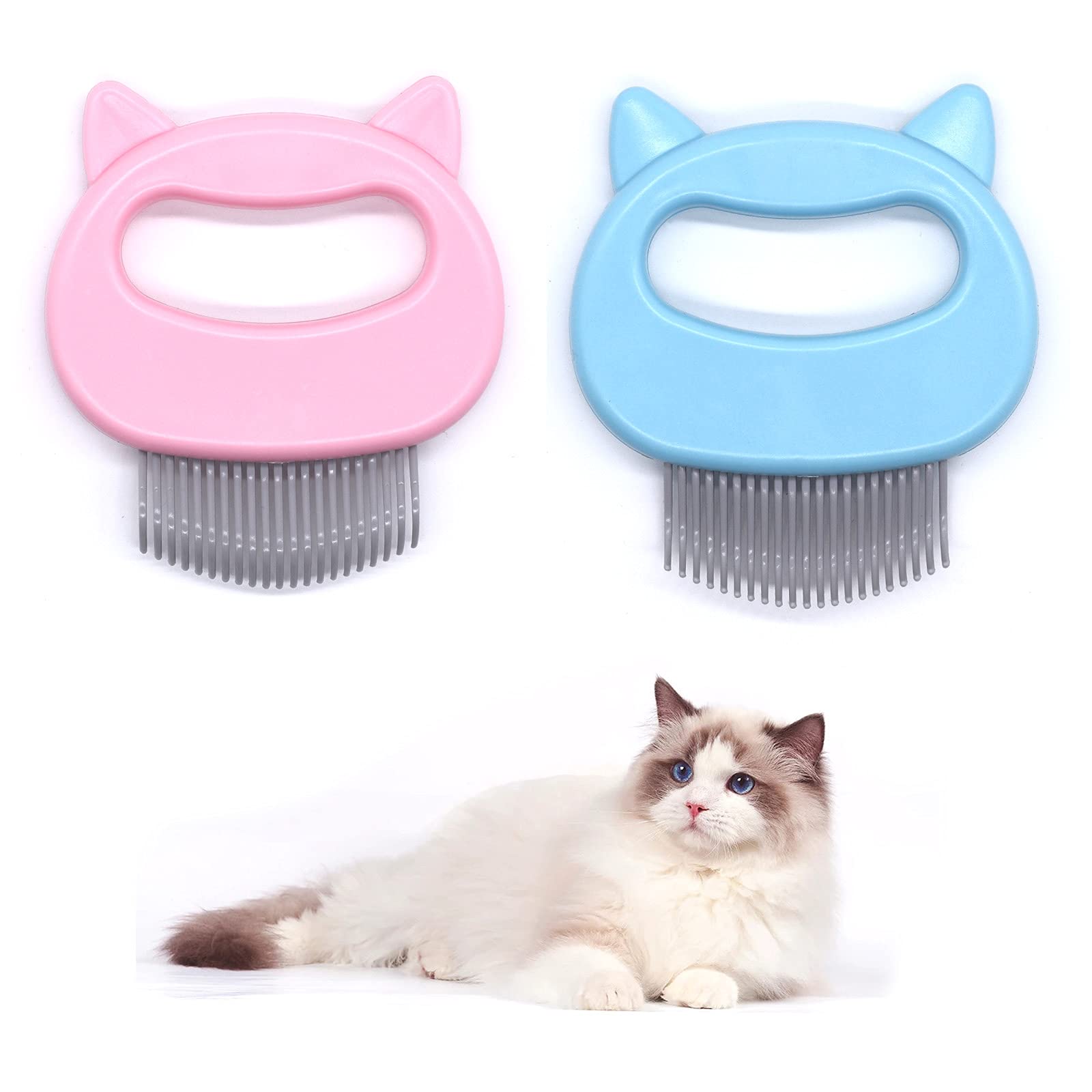 2 Pieces Cat Massage Comb,Cat Dog Grooming Comb,Pet Hair Removal Massage Relaxing Shell Comb Tool(Pink+Blue)