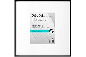 Americanflat 24x24 Picture Frame with Polished Plexiglass - Use as 11x14 Frame with Mat or Display 24x24 Photo Without Mat - Streamline Collection - Thin Border Square Frames for Wall Display - Black