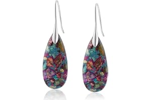 Sriomu Natural Healing Stone Fishhoop Dangle Drop Earrings Statement Gold silver earrings