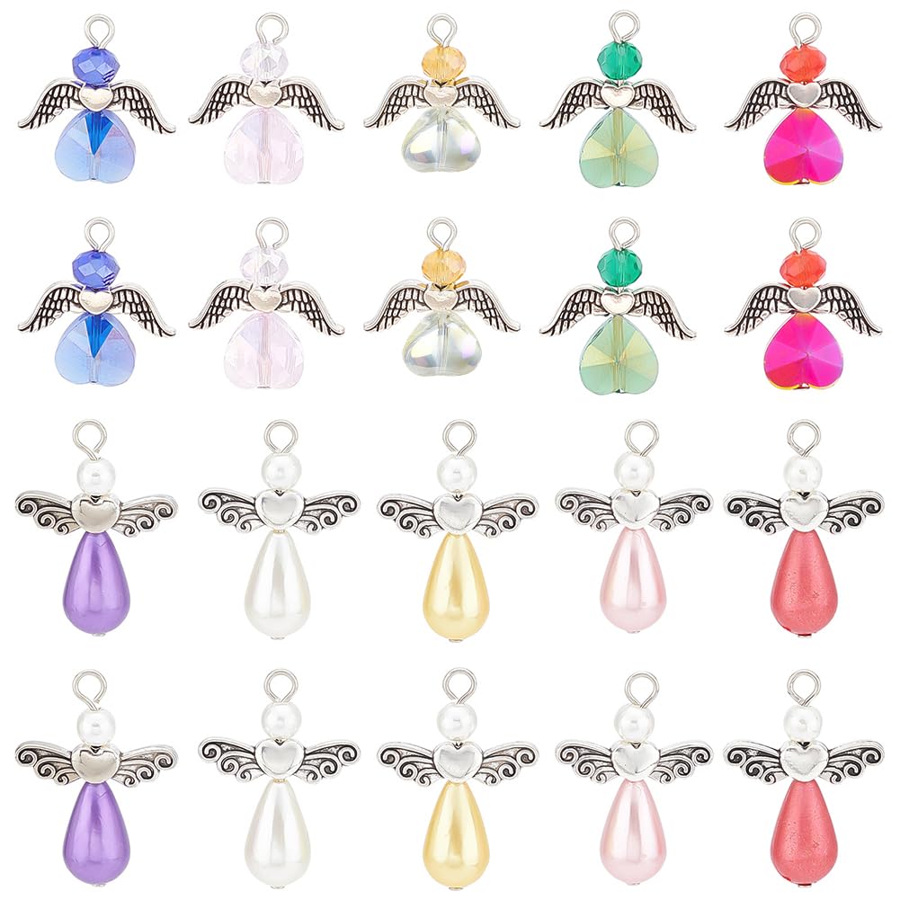 SUNNYCLUE 1 Box 30Pcs Angel Beads Guardian Angel Charms Bulk Beading Fairy Charm Wing Bead Love Heart Faceted Glass Beads Christmas Angel Charms for jewellery Making Charm Party Favor Gift DIY Craft — image 1