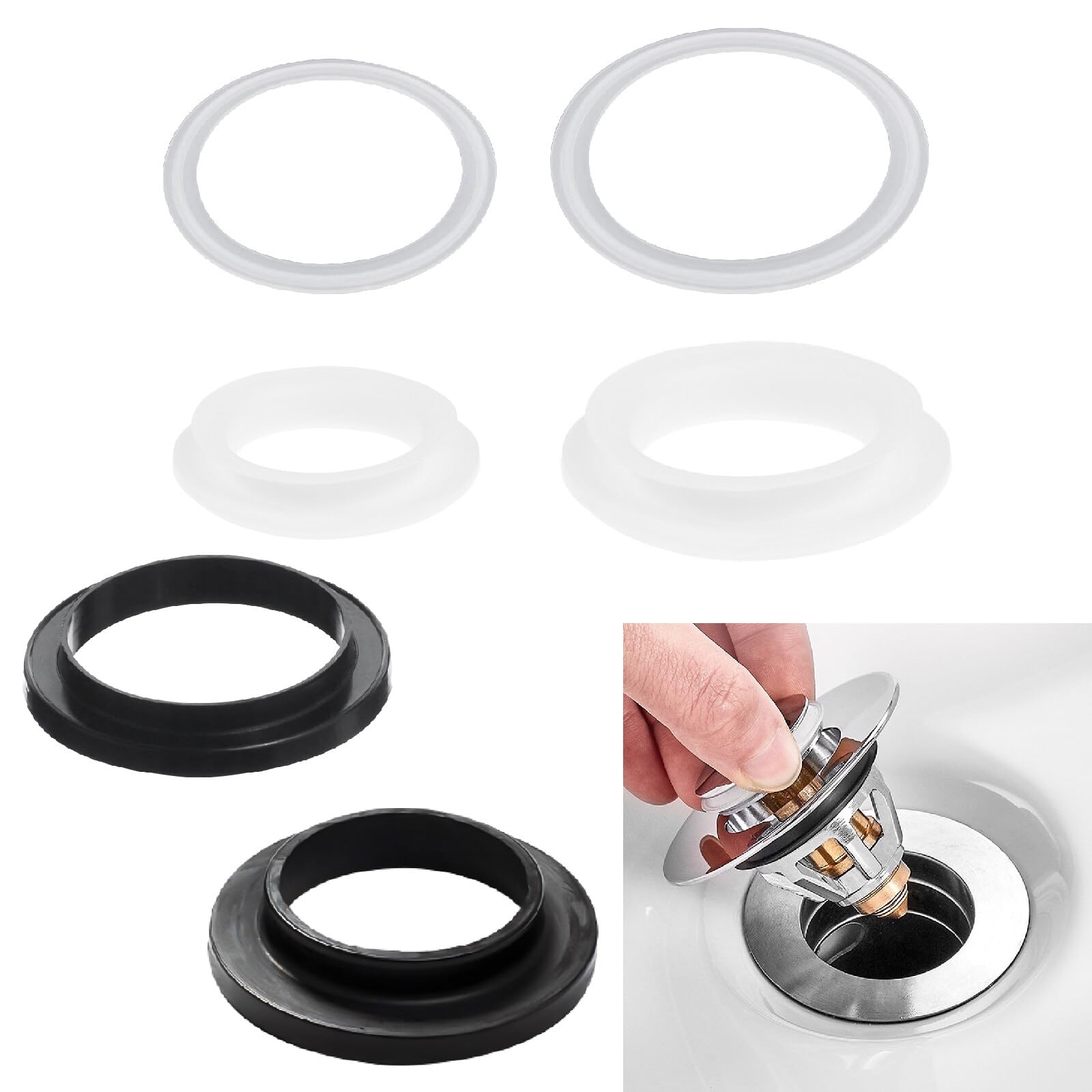 6PCS Sink Pop Up Plug Washer, Silicone Bathroom Drain Plug Seal, Sink Stopper Replacement Seal Ring for Bathroom and Wash Basin (6 Models)