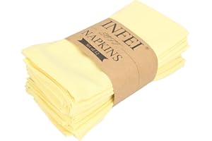 INFEI Solid Color Cotton Linen Blended Thin Dinner Cloth Napkins - Set of 12 (40 x 40 cm) - for Events & Home Use (Yellow)
