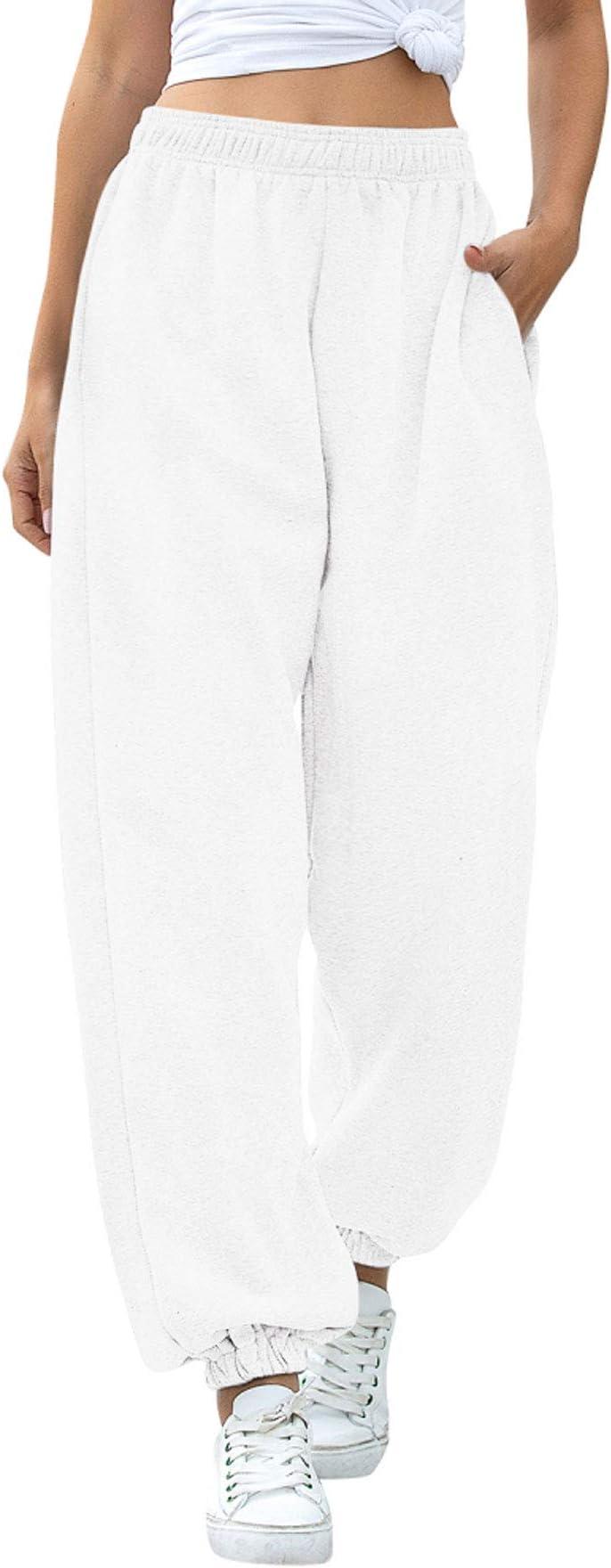 Women's Active Elastic Waist Cotton-Blend Baggy Workout Sweatpants Joggers Lounge Pants Sportswear
