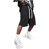 SHENHE Men's Baggy Sweat Shorts Drawstring Waist Wide Leg Raw Hem Loose Streetwear Shorts with Pockets Summer