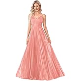 BluePlum Sexy Backless Maxi Formal Dress for Women with Sequin, Sleeveless Pleated Evening Gowns for Wedding and Cocktail