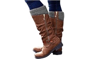 Masbird Boots for Women Low Heel Square Toe Women Platform Knee High Boots Retro Winter Short Boots Ankle Boots Cowboy Boots