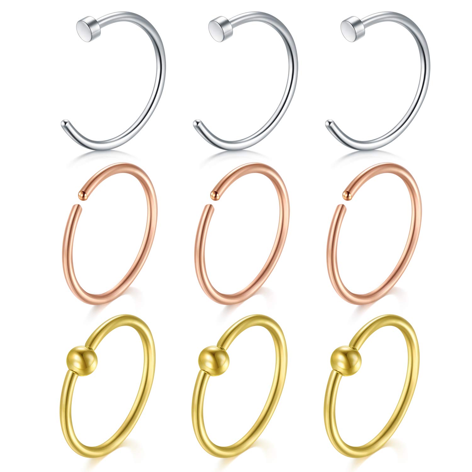AVYRING 20G Nose Rings Hoop Stainless Steel Nose Nostril Rings Nose Piercing Silver Rosegold Gold Women Nose Ring — image 1