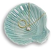 GO2HEJING Ring Dish Shell Shape Ceramic Jewelry Dish Tray, Decorative Trinket Dish Organizing Rings Earrings Necklaces Keys for Mom Friend Sister, 3.9", Blue Iridescent Surface