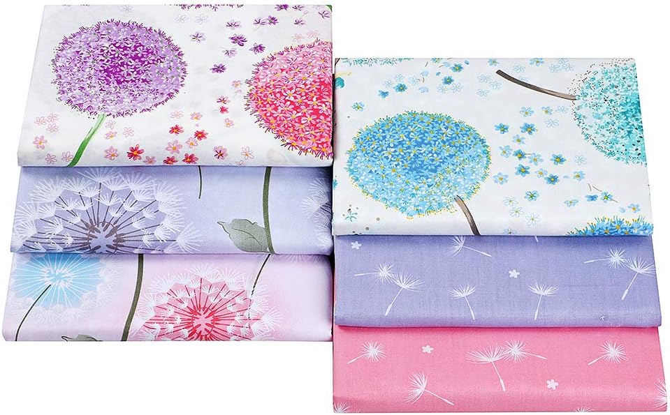 Hanjunzhao Dandelion Print Pre-Cut Fat Quarters Fabric Bundles 18x22 inches for Quilting Sewing