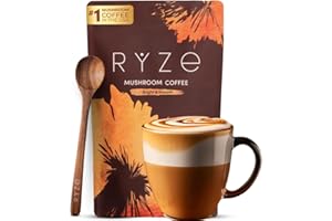 RYZE SUPERFOODS Mushroom Medium Roast Coffee USDA Organic with 6 Adaptogenic Mushrooms, USA Grown Instant Coffee for Better Energy, Focus Digestion Immunity with Lions Mane & Turkey Tail 30 Servings