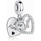 QeenseKc Double Heart Family Dangle Charm Clear CZ Charm for Pandora Bracelet Women Present