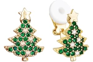 SELOVO Green Christmas Tree Shape Women Clip on Earrings Stud Green Crystal Gold Tone