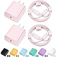 iPhone Charger Fast Charging,[Apple MFi Certified] 2Pack 20W Type C Fast Charger Block with 6FT USB C to Lightning Cable Compatible for iPhone 14/13/12/11 Pro Max/Xs Max/XR/X,iPad (Pink)