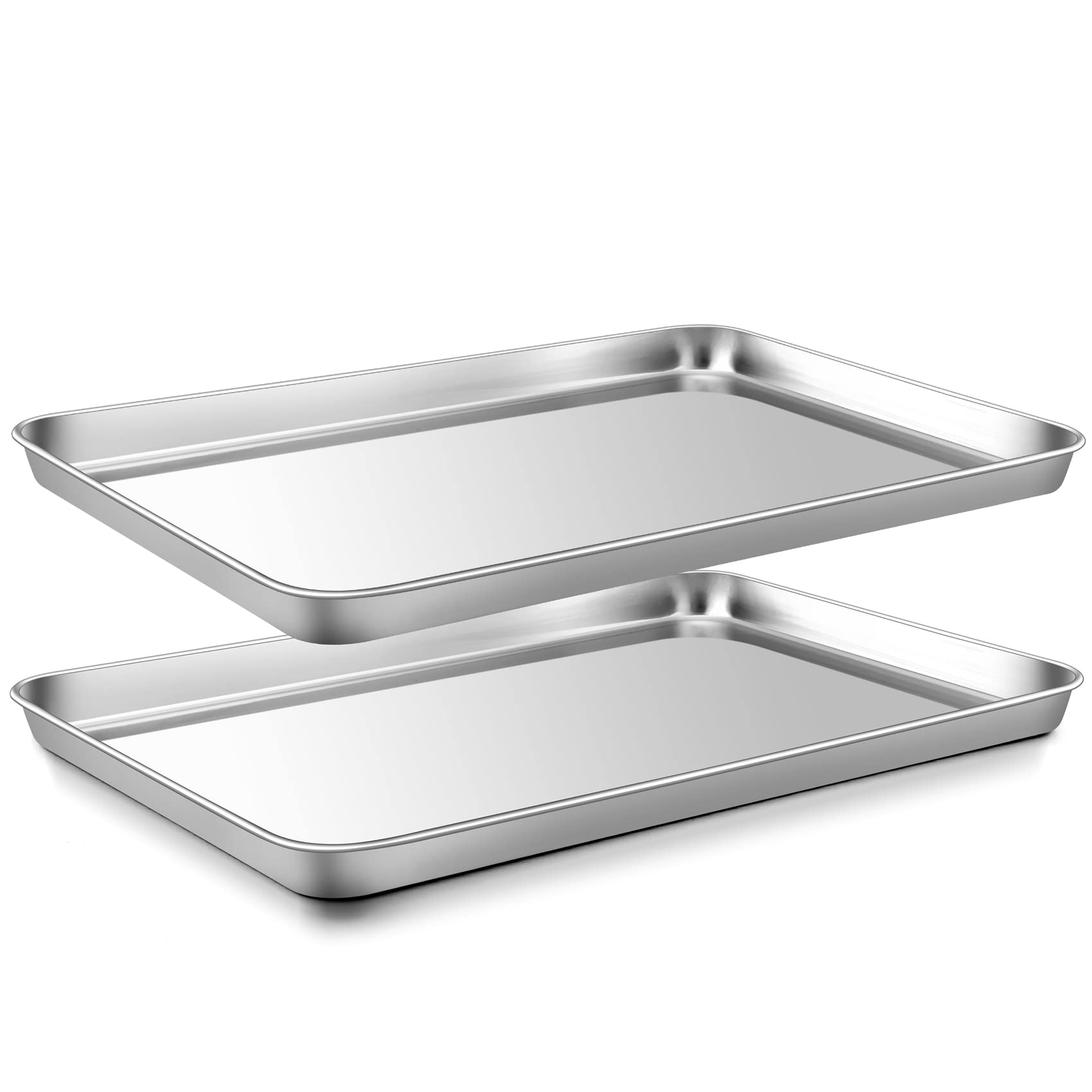 Baking Tray Set of 2, Onader Stainless Steel Rectangle Baking Sheets Pans, Large Professional Oven Trays for Cooking Serving, Non Toxic & Healthy, Mirror Finished & Dishwasher Safe, 40.5x30.5x2.5cm