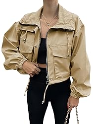 Tankaneo Womens Cropped Jacket Zip Up Lightweight