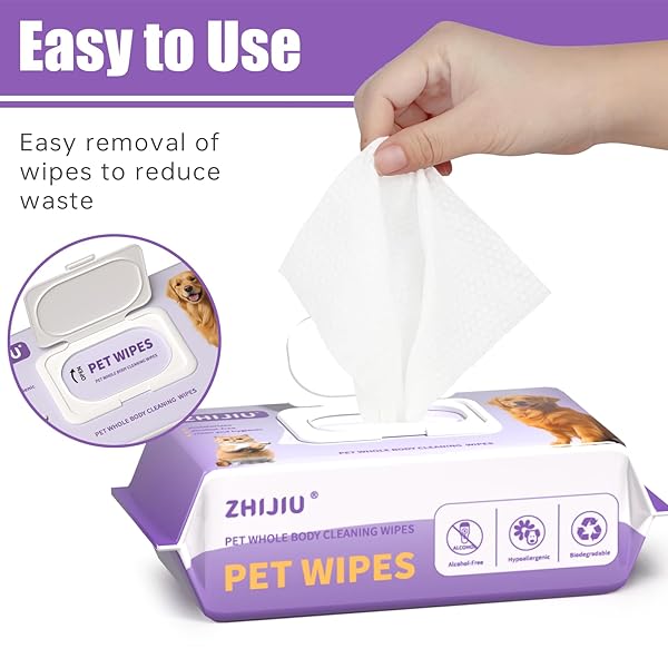 ZHIJIU PET WIPES FOR DOGS, DOG WIPES FOR PAWS AND BUTT, GROOMING WIPES FOR DOGS & CATS, UNSCENTED PET WET WIPES, HYPOALLERGENIC WIPES FOR DOGS FACE AND BODY, CAT WIPES-100 COUNT