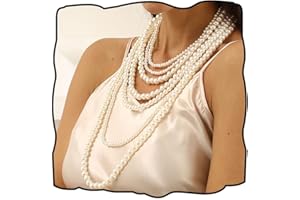 Bmirth Long Pearl Necklace Layered Pearls Necklace and Earrings Set Pearl Body Jewelry