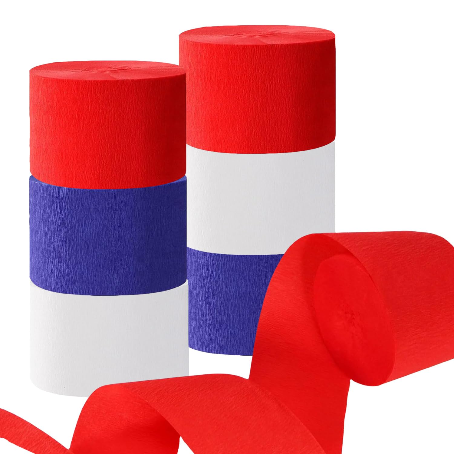 6 Rolls Red Blue White Crepe Paper Streamers for for Birthday Graduation National Day Party Decoration-25M x 4.5cm