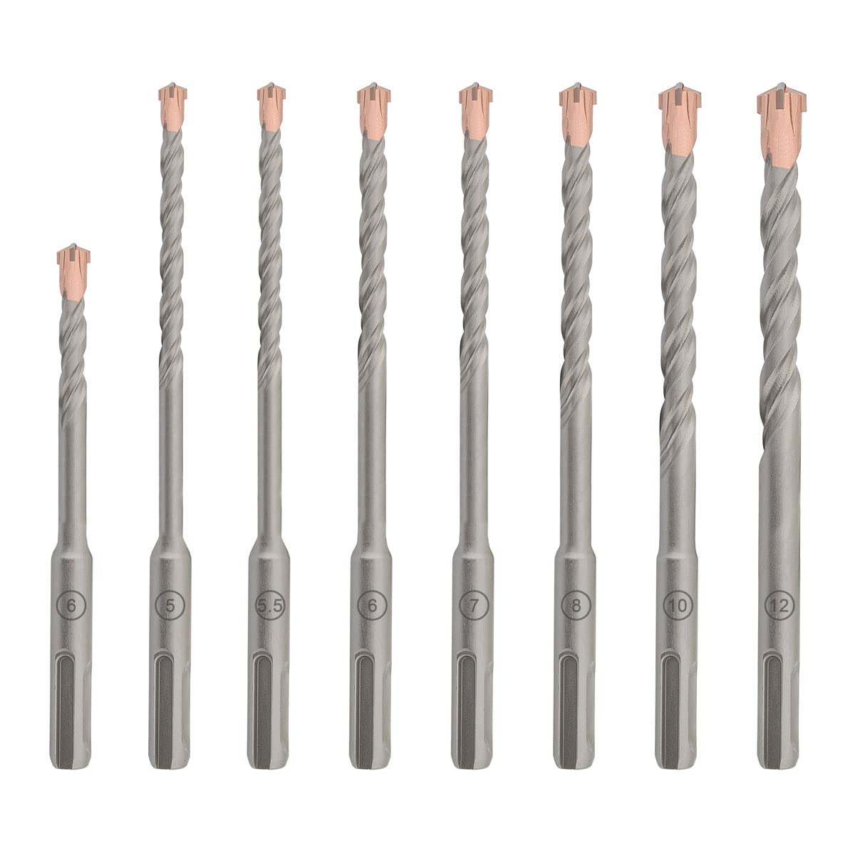 Gunpla 8pcs SDS Plus Drill Bits Set 5-12mm, Holes Hammer Drilling Bit Kit – Carbide Steel Heavy Duty Rotary Drive Shaft Cross Head Drills for Ceramic Brick Concrete Wall Stone Metal Plastic