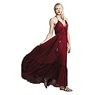 CA Mode Women's Halter Backless Bridesmaid Formal Evening Prom Gown Maxi Dress,Burgundy,Small
