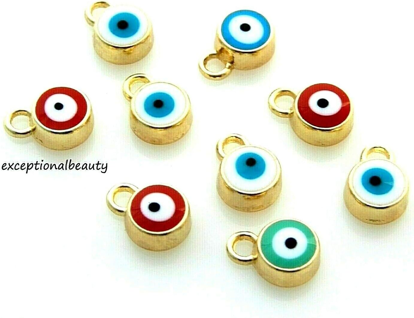 10 Assorted Enamel Color 10x7mm Evil Eye ICU Bead Bezel Round Charms Pendants