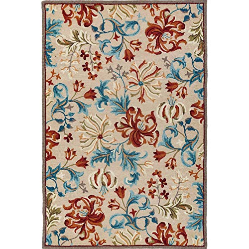 Decomall Florence Multicolor Floral Tile Hand-Hooked Area Rug for Living Room or Bedroom, 4x6 ft, Multi