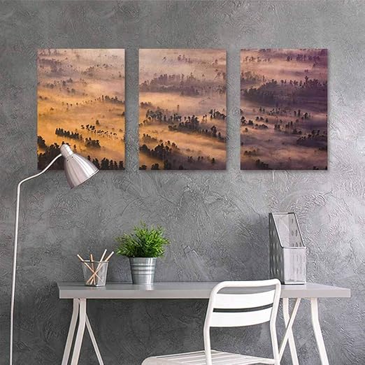 Amazon Homedd 抽象油絵 神秘的な妖精の風景イラスト 雲と緑の木 ハイランドプリント 現代抽象アート 3パネル グリーンベージュ 24x47inchx3pcs 60x1cmx3pcs アートフレーム ポスター オンライン通販