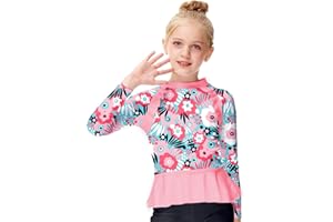 AOBUTE Girls Long Sleeve Rash Guard Shirt Floral Mermaid Swim Top 3-14 Years