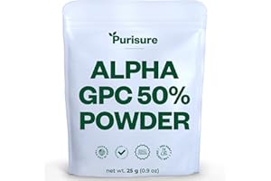 Purisure Alpha GPC 50% Powder, 25 g, Pure Alpha GPC Choline Supplement for Brain and Focus, CDP Choline Supplements for Memory Performance & Concentration, No Fillers, Non-GMO, Offers 42 Servings