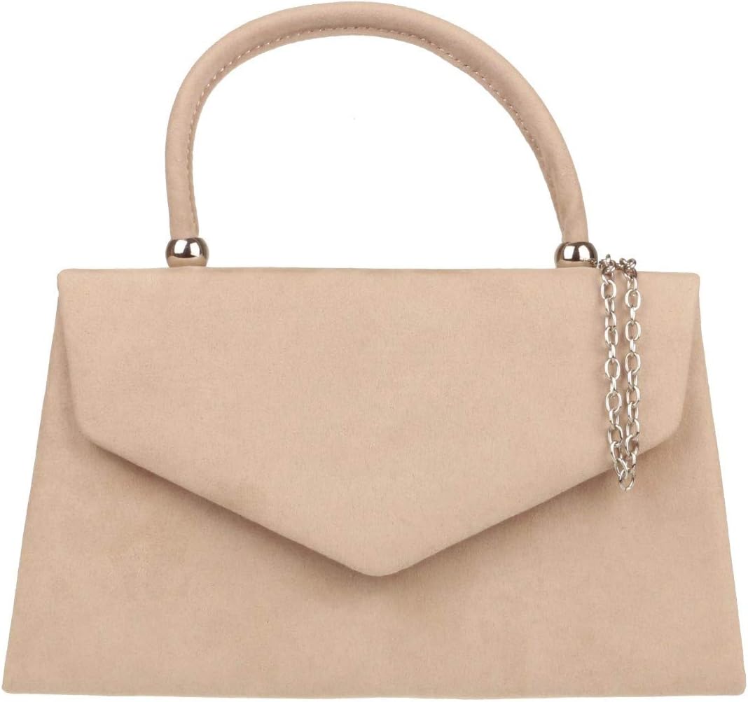Girly HandbagsTop Handle Faux Suede Clutch Bag Grab Holder Womens Handbag