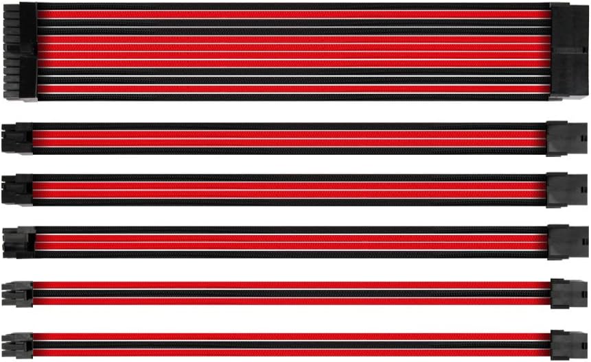 Antec Sleeved Cable - Power Supply Cable Extension Kit with Extra-Sleeved 24 PIN 8PIN 6PIN 4+4 PIN with Combs- Red (11.8inch/30cm)