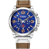 MASTOP Fashion Mens Watch Leather Military Stopwatch Chronograph Watch | Waterproof,Mens Quartz Watch with Date