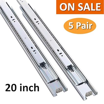 Cuaulans 5 Pair 20 Full Extension Side Mount Ball Bearing Sliding