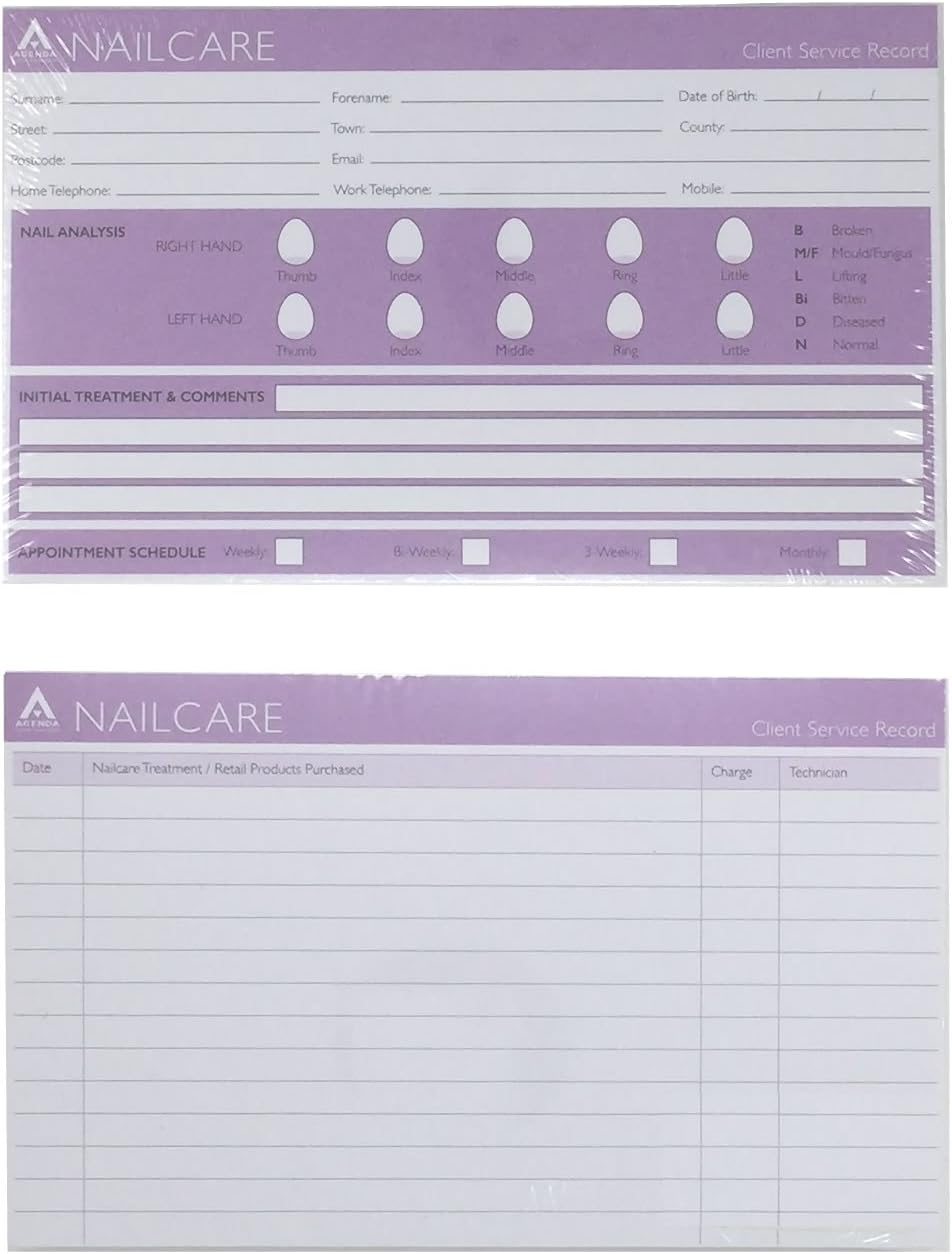 Agenda Client Record Cards Nails Pack Of 100
