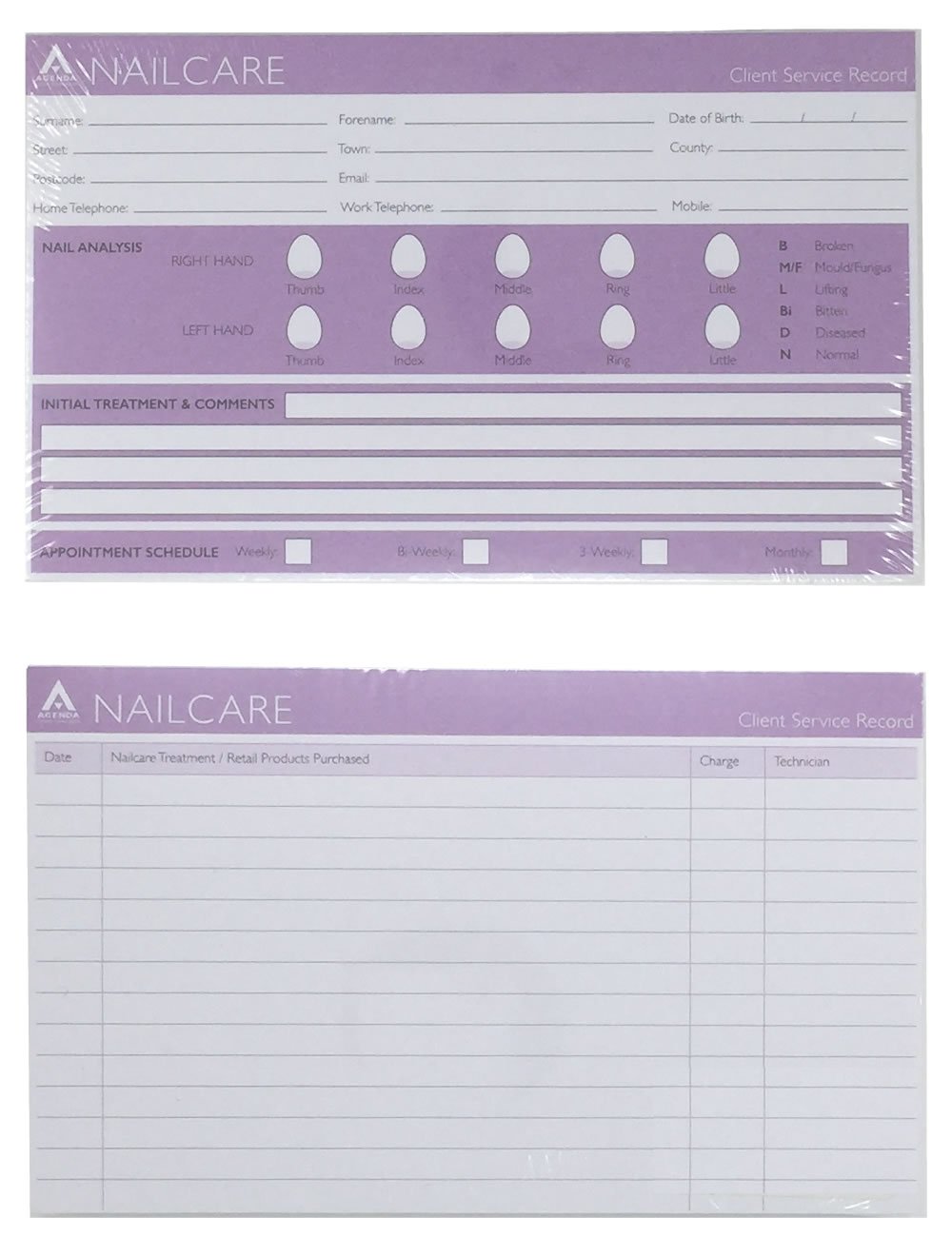 Agenda Client Record Cards Nails Pack Of 100