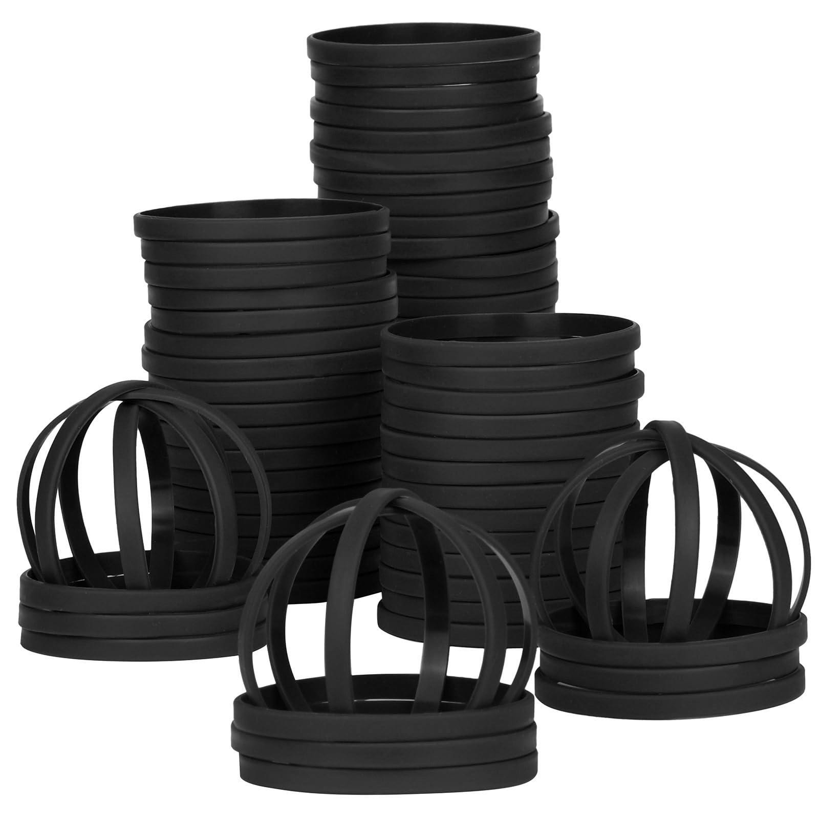 LVNRIDS 50 PCS Silicone Wristbands Rubber Bracelets 8 inch Length Sports Elastic Wristband Bracelet Bulk Gifts for Men Women Teacher Student Party Black