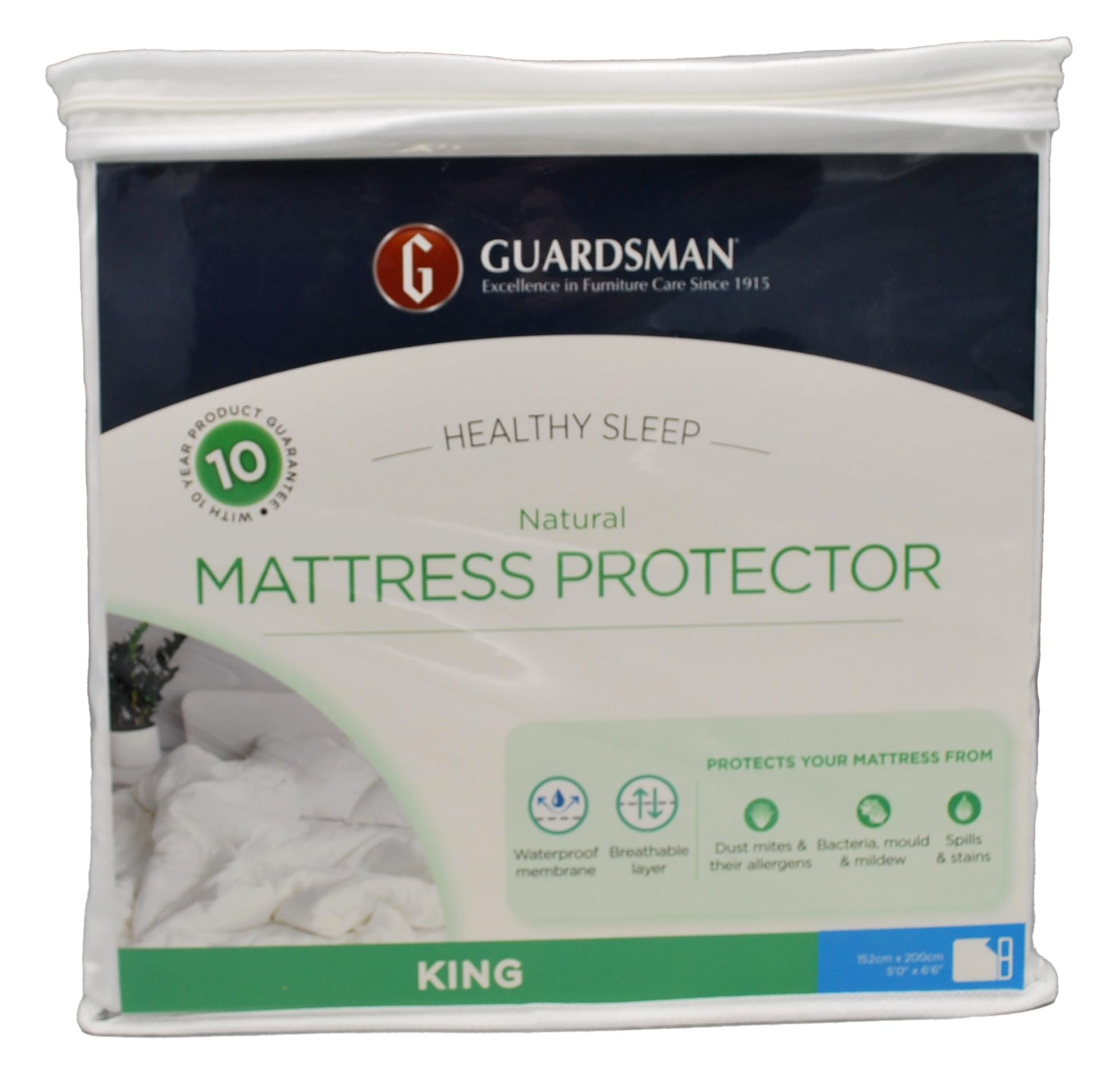 Guardsman Natural Waterproof Mattress Protector King Size Breatheable Lyocell Fiber 100% Organic Eco Friendly Anti Bacterial Bed Mattress Cover Protects from Spills and Stains (5ft x 6ft 6)
