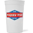Happy Dad Plastic Cups, White Logo Party Cups for Adults, Drinking Games, Disposable or Reusable Tumblers for Party Supplies, Gifts, College Tailgates, Beach, Pool, Hand Wash Only, 16 Pack, 22oz
