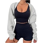 GORGLITTER Women's Cropped Sweatshirt Long Sleeve Open Front Workout Gym Crop Jacket Rave Tops