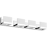 Tipace 4 Lights LED Modern Vanity Light Chrome Bathroom Lighting Fixture Up and Down Bathroom Wall Light Over Mirror(White Li